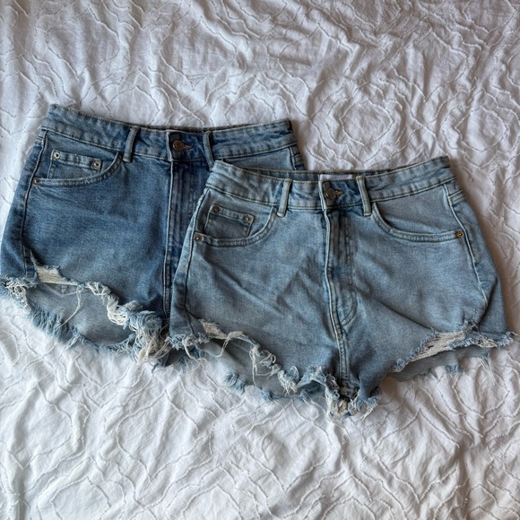Zara Blue Jean Shorts Distressed Cut-Off Light Wash and Normal Wash Bundle of 2 - Picture 1 of 9